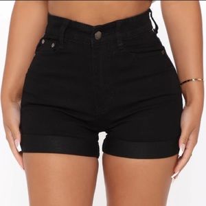 High Rise Black Roll Cuff Denim Jean Shorts, Size: 3